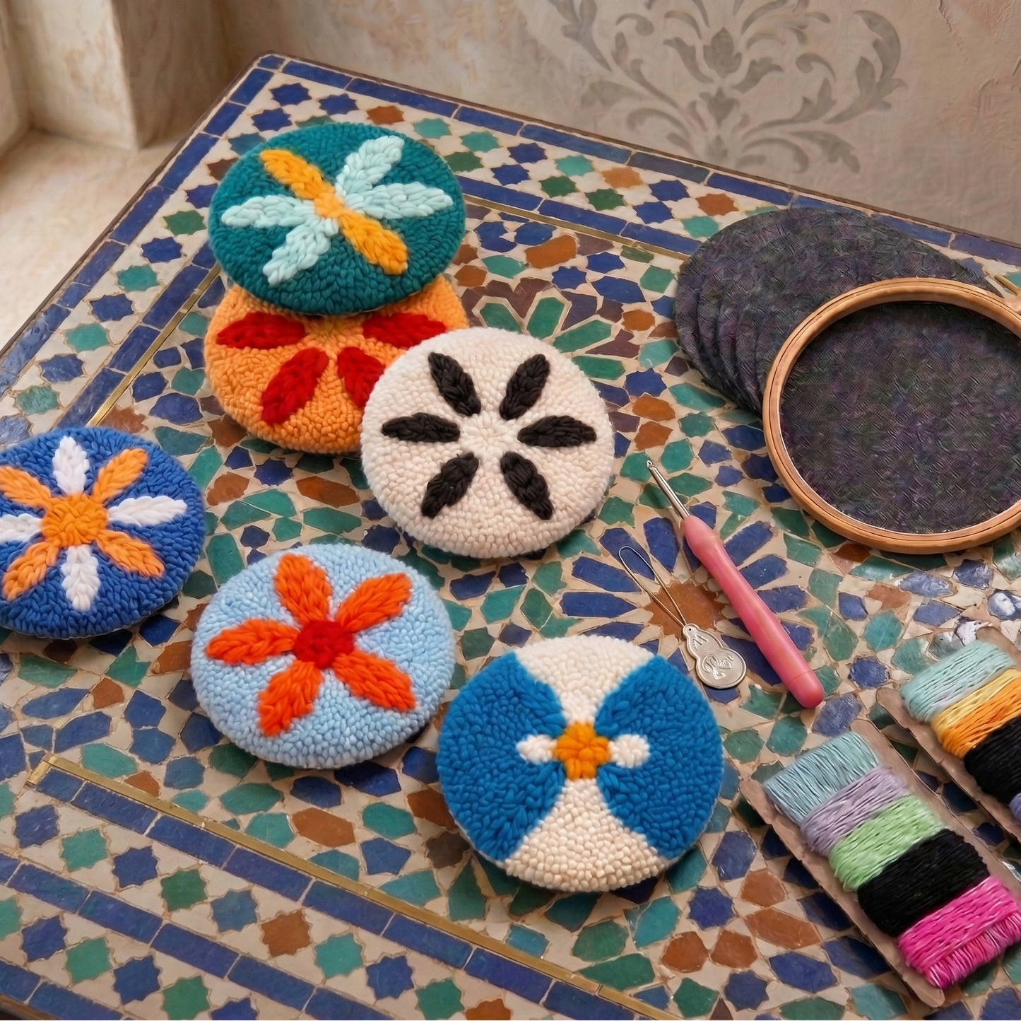 Kit de Punch needle - 6 sous-tasses rondes