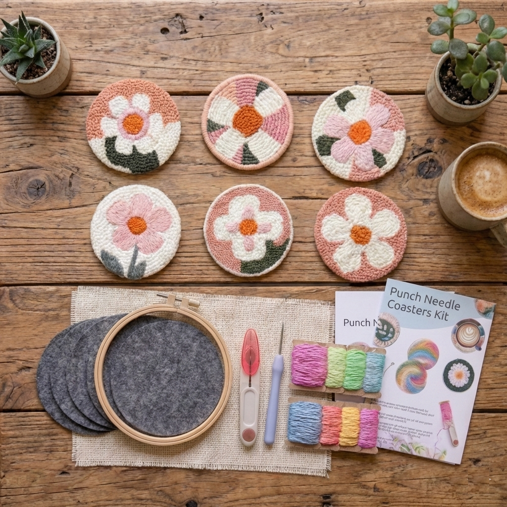 Kit de Punch needle - 6 sous-tasses rondes